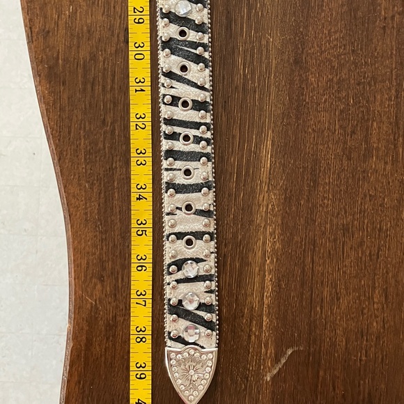 Western Zebra Print Leather Belt with Rhinestone & Studs - Picture 11 of 14